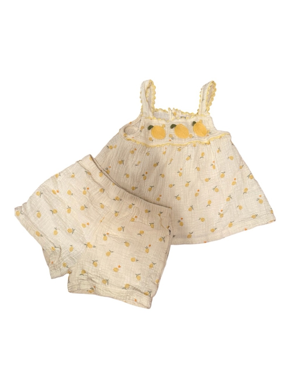 Rabbit & Bear Yellow Lemon Girls Shorts Set Sleeveless Cotton